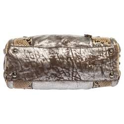 Miu Miu Silver/Cream Leather and Python Zip Satchel