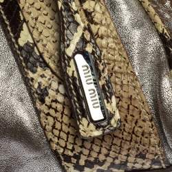 Miu Miu Silver/Cream Leather and Python Zip Satchel