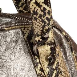 Miu Miu Silver/Cream Leather and Python Zip Satchel