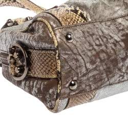 Miu Miu Silver/Cream Leather and Python Zip Satchel