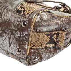 Miu Miu Silver/Cream Leather and Python Zip Satchel