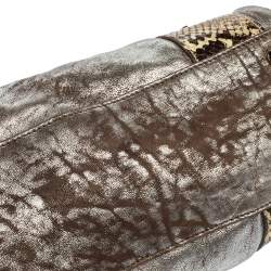 Miu Miu Silver/Cream Leather and Python Zip Satchel