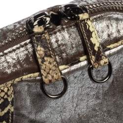 Miu Miu Silver/Cream Leather and Python Zip Satchel
