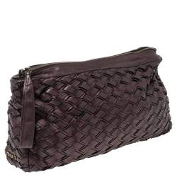 Pre Owned Miu Miu Plum Woven Soft Leather Zip Clutch