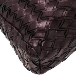 Pre Owned Miu Miu Plum Woven Soft Leather Zip Clutch