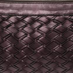 Pre Owned Miu Miu Plum Woven Soft Leather Zip Clutch