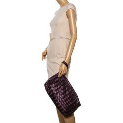 Pre Owned Miu Miu Plum Woven Soft Leather Zip Clutch