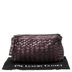 Pre Owned Miu Miu Plum Woven Soft Leather Zip Clutch