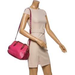 Pre Owned Miu Miu Pink/Burgundy Madras Leather Satchel