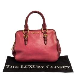 Pre Owned Miu Miu Pink/Burgundy Madras Leather Satchel