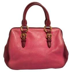 Pre Owned Miu Miu Pink/Burgundy Madras Leather Satchel