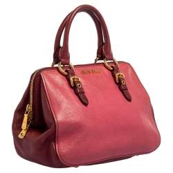 Pre Owned Miu Miu Pink/Burgundy Madras Leather Satchel
