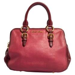 Pre Owned Miu Miu Pink/Burgundy Madras Leather Satchel