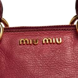 Pre Owned Miu Miu Pink/Burgundy Madras Leather Satchel