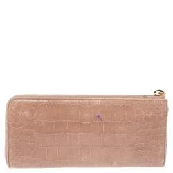 Miu Miu Beige Croc Embossed Patent Leather Zip Around Wallet