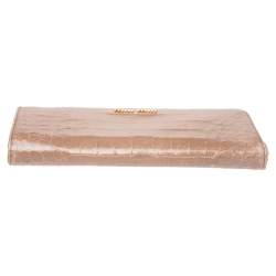 Miu Miu Beige Croc Embossed Patent Leather Zip Around Wallet
