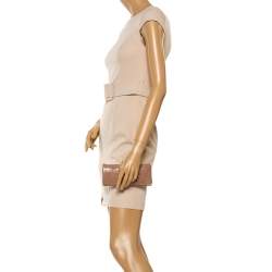 Miu Miu Beige Croc Embossed Patent Leather Zip Around Wallet