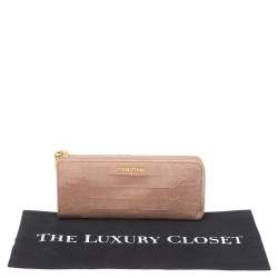 Miu Miu Beige Croc Embossed Patent Leather Zip Around Wallet