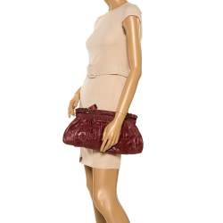 Pre Owned Miu Miu Burgundy Matelasse Leather Clutch