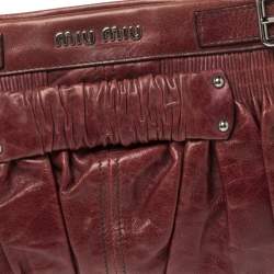Pre Owned Miu Miu Burgundy Matelasse Leather Clutch