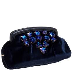 مملوكة مسبقًا Miu Miu Navy Blue Velvet Crystal Embellished Clutch