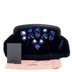 مملوكة مسبقًا Miu Miu Navy Blue Velvet Crystal Embellished Clutch