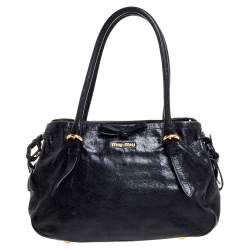 Pre Owned Miu Miu Black Vitello Shine Leather Bow Satchel