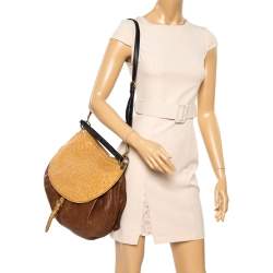 Pre Owned Miu Miu Tri Color Ostrich and Leather Top Handle Bag