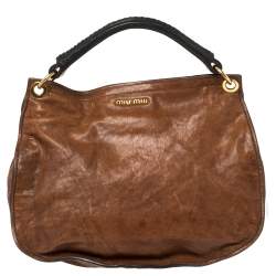 Pre Owned Miu Miu Tri Color Ostrich and Leather Top Handle Bag