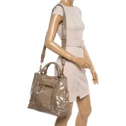 Miu Miu Pale Green Croc Embossed Patent Leather Front Zip Tote