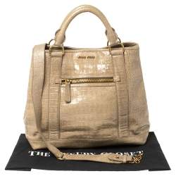 Miu Miu Pale Green Croc Embossed Patent Leather Front Zip Tote