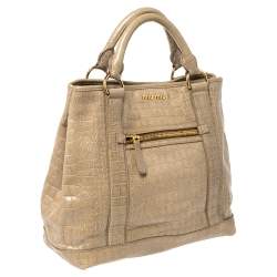 Miu Miu Pale Green Croc Embossed Patent Leather Front Zip Tote