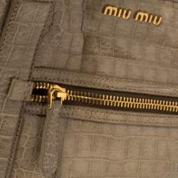 Miu Miu Pale Green Croc Embossed Patent Leather Front Zip Tote