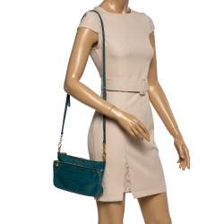 Pre Owned Miu Miu Blue Croc Embossed Leather Crossbody Bag