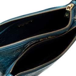 Pre Owned Miu Miu Blue Croc Embossed Leather Crossbody Bag