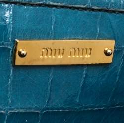 Pre Owned Miu Miu Blue Croc Embossed Leather Crossbody Bag