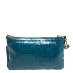 Pre Owned Miu Miu Blue Croc Embossed Leather Crossbody Bag