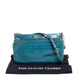 Pre Owned Miu Miu Blue Croc Embossed Leather Crossbody Bag