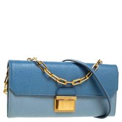 مملوكة مسبقًا Miu Miu Bi Color Madras Leather Flap Wallet on Chain