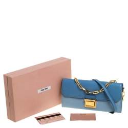 مملوكة مسبقًا Miu Miu Bi Color Madras Leather Flap Wallet on Chain