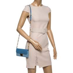 مملوكة مسبقًا Miu Miu Bi Color Madras Leather Flap Wallet on Chain