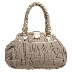 مملوكة مسبقًا حقيبة ميو ميو كانفاس وجلد ماتيلاس بيج / ذهبي