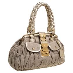 مملوكة مسبقًا حقيبة ميو ميو كانفاس وجلد ماتيلاس بيج / ذهبي