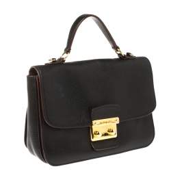 Pre Owned Miu Miu Black Madras Leather Push Lock Flap Top Handle Bag