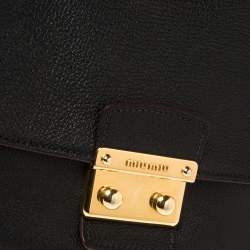 Pre Owned Miu Miu Black Madras Leather Push Lock Flap Top Handle Bag