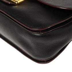 Pre Owned Miu Miu Black Madras Leather Push Lock Flap Top Handle Bag