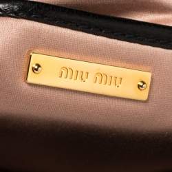 Pre Owned Miu Miu Black Madras Leather Push Lock Flap Top Handle Bag