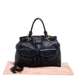 Miu Miu Black Leather Double Pocket Tote