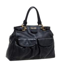 Miu Miu Black Leather Double Pocket Tote
