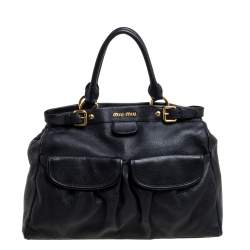 Miu Miu Black Leather Double Pocket Tote